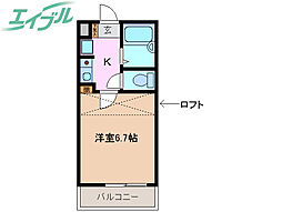 ビバリードリーム 1Kの間取図画像