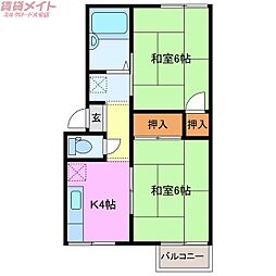コーポ福村 2Kの間取図画像