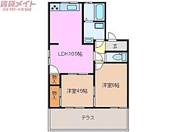 フレグランスベル菰野Ｂ棟 1階2LDKの間取り
