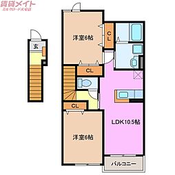 ピュア・フォレストII 2階2LDKの間取り