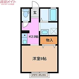 ＵＡ三滝コーポ 2階1Kの間取り