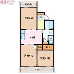 コーポ旭野　B棟 1階3Kの間取り