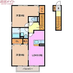 ステラビレッジB 2DKの間取図画像