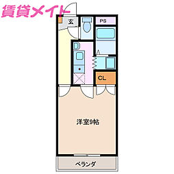 セントラルヒルズ二番館 2階1Kの間取り