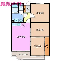メゾン旭 3LDKの間取図画像