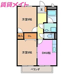 サープラスIIときわ 2階2DKの間取り