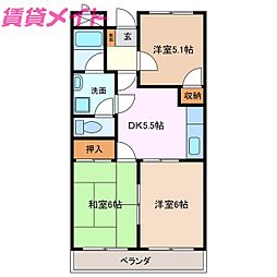 ルミエール八幡 4階3DKの間取り
