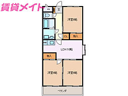 ガーデンヒルＦ・Ｍ・Ｔ 2階3LDKの間取り