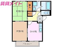ＳｕｒｐｌｕｓウィステリアＣ 1階2DKの間取り