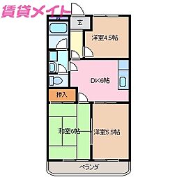 フォレストえつ葉 2階3DKの間取り