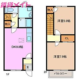 エスペランサハイツ八幡 1階2DKの間取り