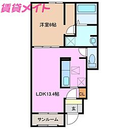 グレイスＫ　楠　Ｂ 1階1LDKの間取り