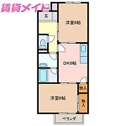 クレール三滝台 1階2DKの間取り