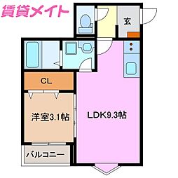 LECOCON四日市VII 2階1LDKの間取り