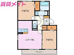 サンパティ　A 3階2LDKの間取り