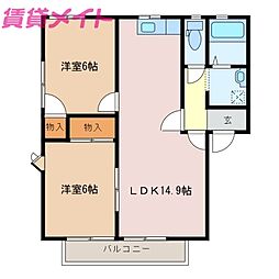 笹川ロッジ　A棟 1階2LDKの間取り