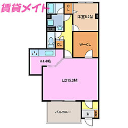 クレストールサカクラ 1階1LDKの間取り