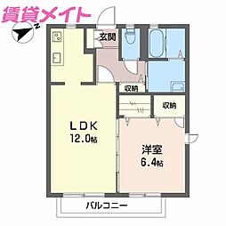 グランスイート 2階1LDKの間取り