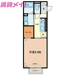 響 2階1Kの間取り