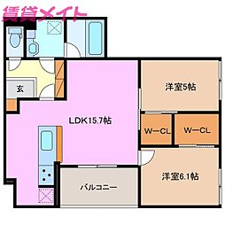 ディーシャンブル石塚町 2階2LDKの間取り