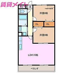 フローラルパレス 2LDKの間取図画像