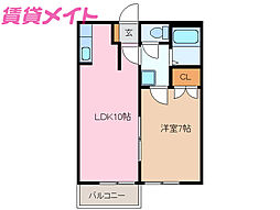 パビリオンウネメ 1LDKの間取図画像