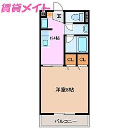 近鉄鈴鹿線 三日市駅 徒歩1分の賃貸アパート 2階1Kの間取り