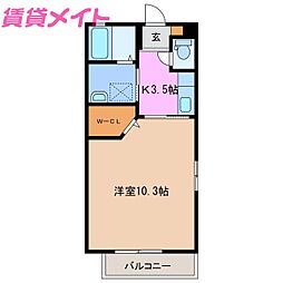 近鉄鈴鹿線 三日市駅 徒歩10分の賃貸アパート 1階1Kの間取り