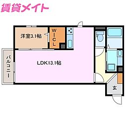 近鉄鈴鹿線 平田町駅 徒歩5分の賃貸アパート 1階1LDKの間取り