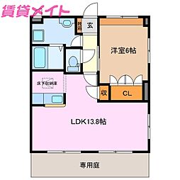 JR関西本線 加佐登駅 徒歩13分の賃貸アパート 1階1LDKの間取り