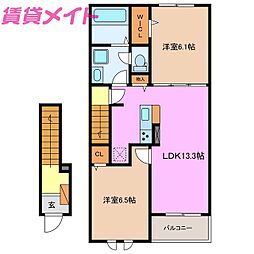 伊勢鉄道 玉垣駅 徒歩13分の賃貸アパート 2階1LDKの間取り