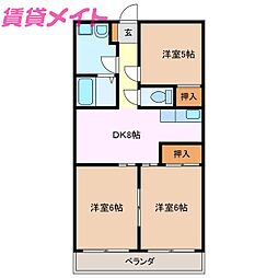 近鉄鈴鹿線 平田町駅 徒歩14分の賃貸マンション 3階3DKの間取り