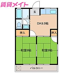 近鉄鈴鹿線 三日市駅 徒歩14分の賃貸アパート 1階2DKの間取り
