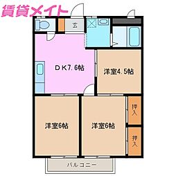 近鉄鈴鹿線 三日市駅 徒歩5分の賃貸アパート 2階3DKの間取り