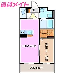 近鉄鈴鹿線 平田町駅 徒歩8分の賃貸マンション 2階1LDKの間取り