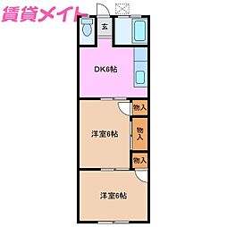 THビル2 2DKの間取図画像