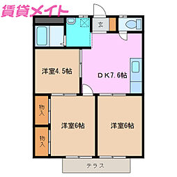 シティハイツ萩A 3DKの間取図画像