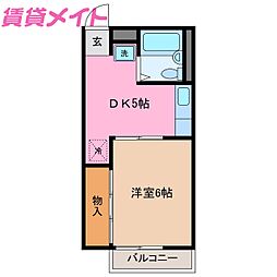 シティハイツさち 1DKの間取図画像