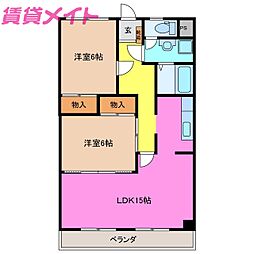 新泉関ハイツ 3階2LDKの間取り