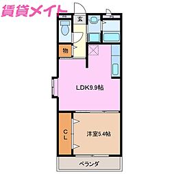 道伯ゴールドヒルズ　ローレル 3階1LDKの間取り