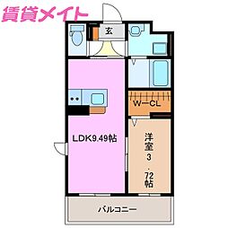 仮）S様新築マンション 3階1LDKの間取り
