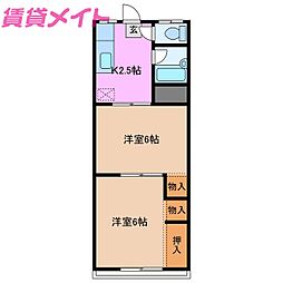 メゾン富士 2DKの間取図画像