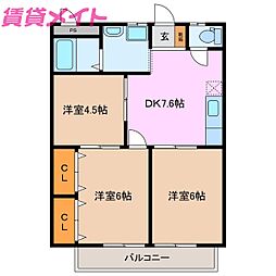 リバーサイドビラ1 3DKの間取図画像