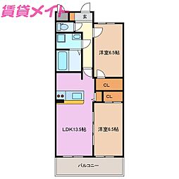 グランドパレス 2LDKの間取図画像