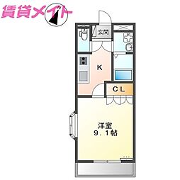 クレアハイツ 1Kの間取図画像
