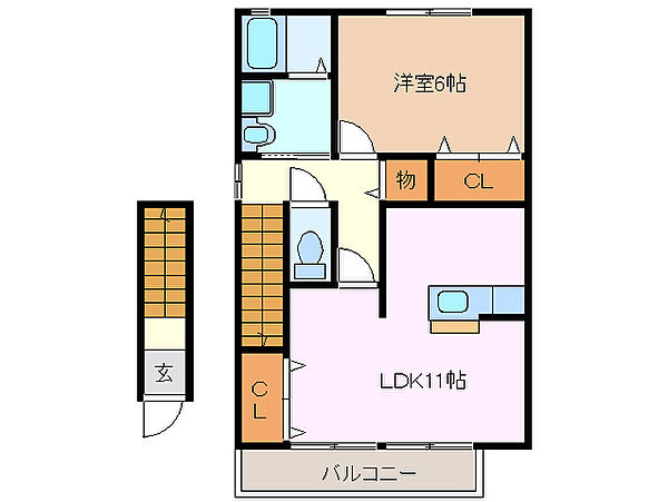 ヴェルデュール　B棟 201｜三重県津市垂水(賃貸アパート1LDK・2階・51.15㎡)の写真 その2