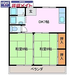 新町ハイツ 2DKの間取図画像
