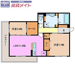 ディーシャンブル南丸之内Ｄ棟 2階2LDKの間取り