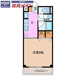 グランメールオオカワ 1Kの間取図画像