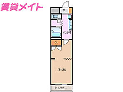 ＫＵＲＩＭＡマンション 5階1Kの間取り